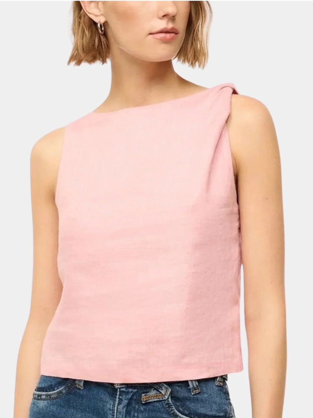 STAUD Boa Soft Pink Linen Top Side twist boxy Tank top medium